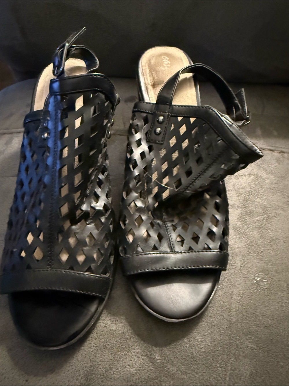 Women’s Black Laser-Cut Slingback Sandals by